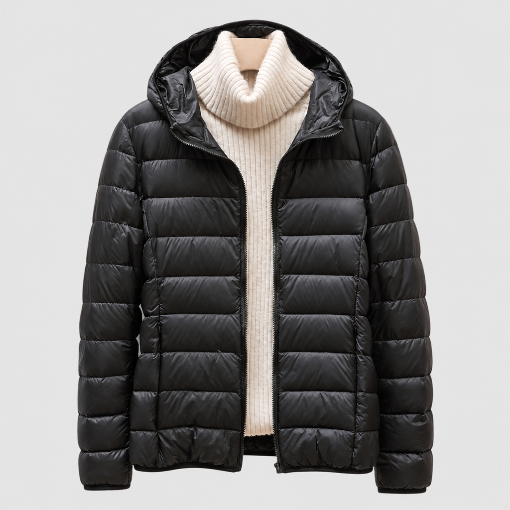 Paolina | Women’s Quilted Hip-Length Puffer Jacket — Black