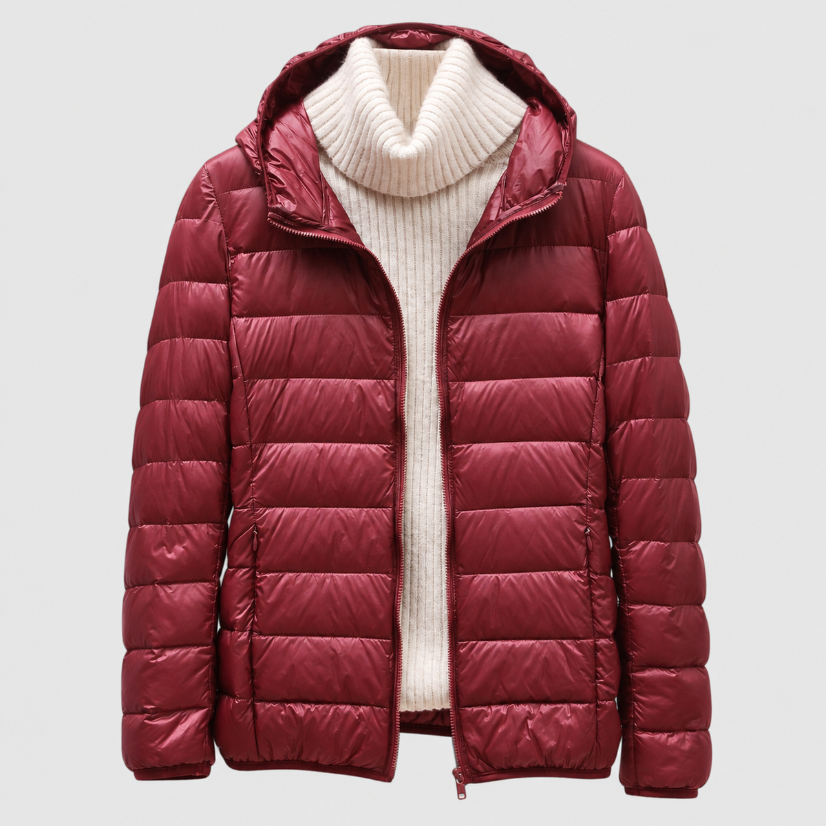 Paolina | Women’s Quilted Hip-Length Puffer Jacket — Burgundy