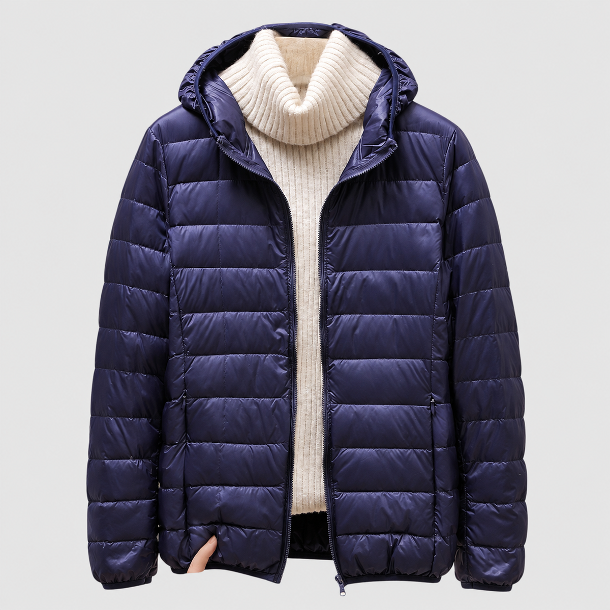 Paolina | Women’s Quilted Hip-Length Puffer Jacket — Navy blue