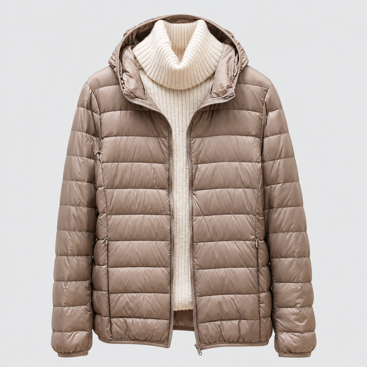 Paolina | Women’s Quilted Hip-Length Puffer Jacket — Khaki