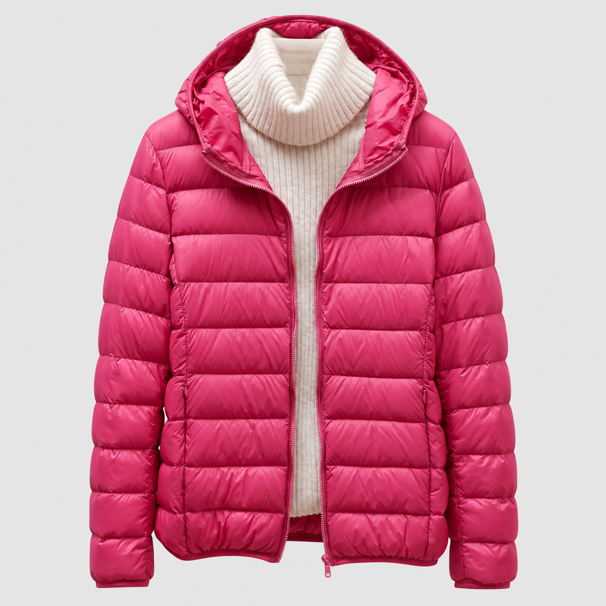 Paolina | Women’s Quilted Hip-Length Puffer Jacket — Dark Pink