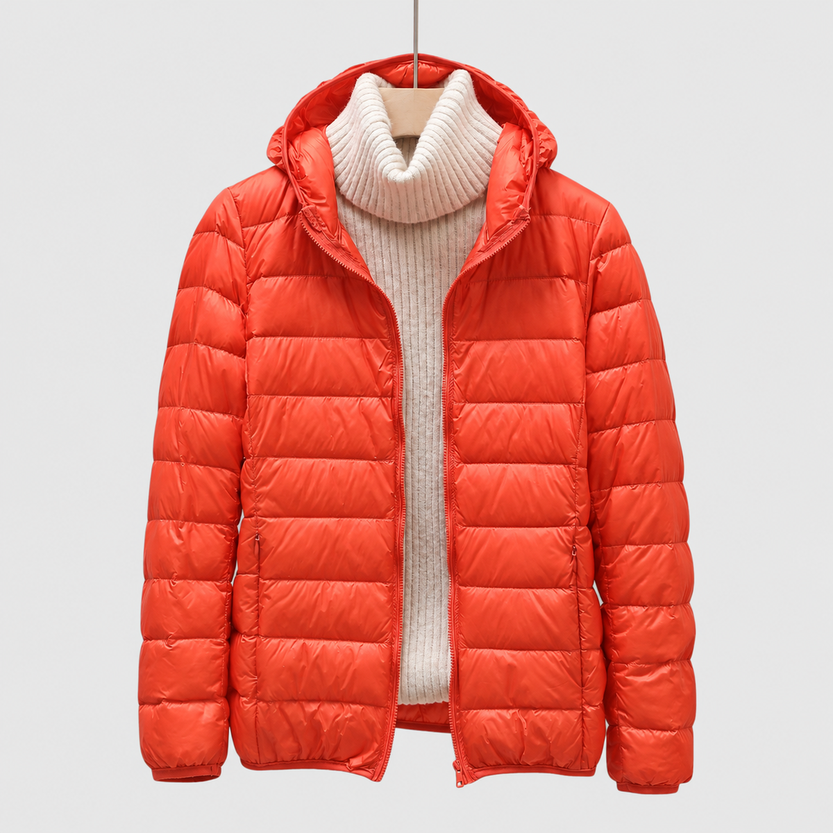 Paolina | Women’s Quilted Hip-Length Puffer Jacket — Orange