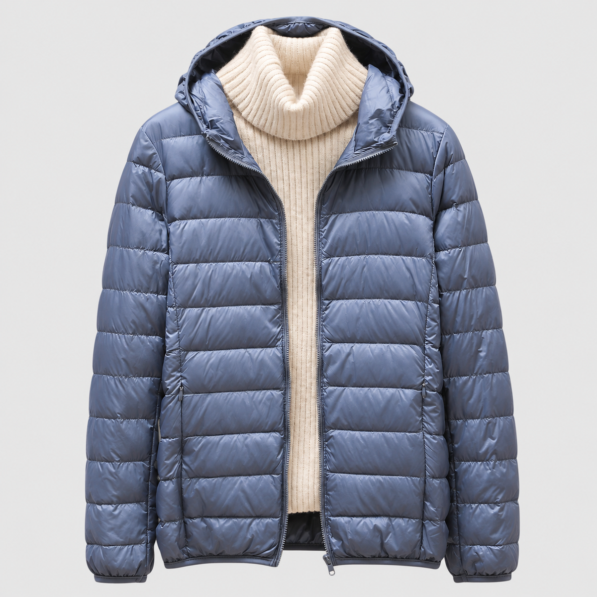 Paolina | Women’s Quilted Hip-Length Puffer Jacket — Steel Blue