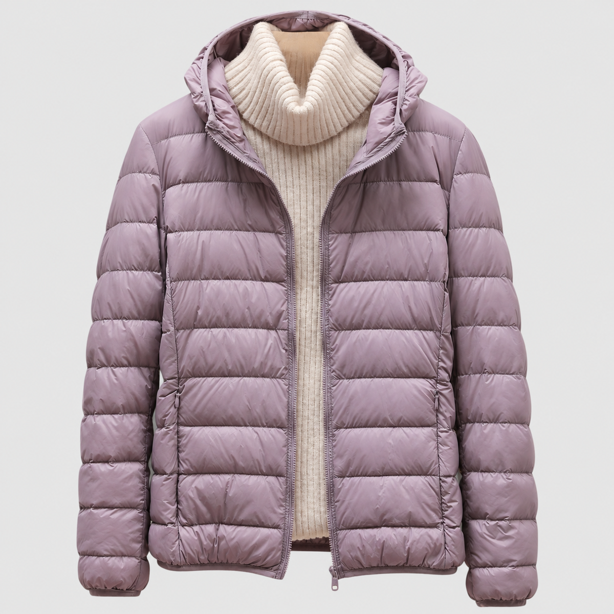 Paolina | Women’s Quilted Hip-Length Puffer Jacket — Dusty Purple