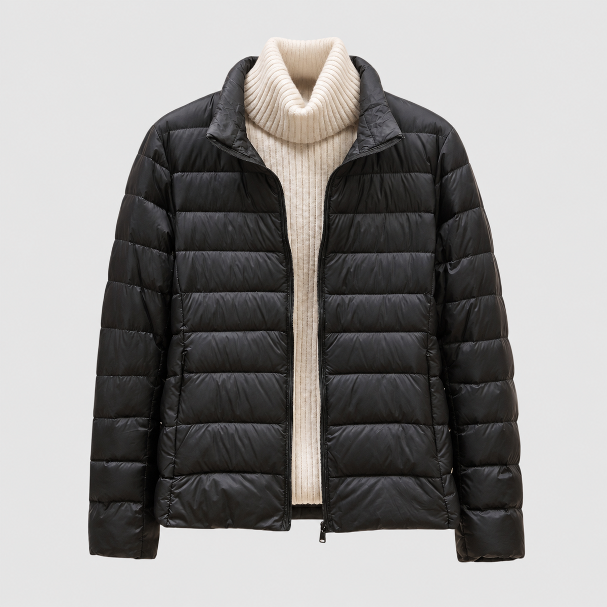 Paolina | Women’s Quilted Hip-Length Puffer Jacket — Black Collar