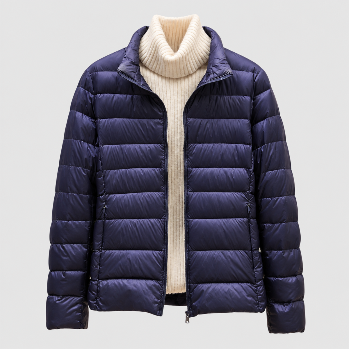 Paolina | Women’s Quilted Hip-Length Puffer Jacket — Navy blue Collar