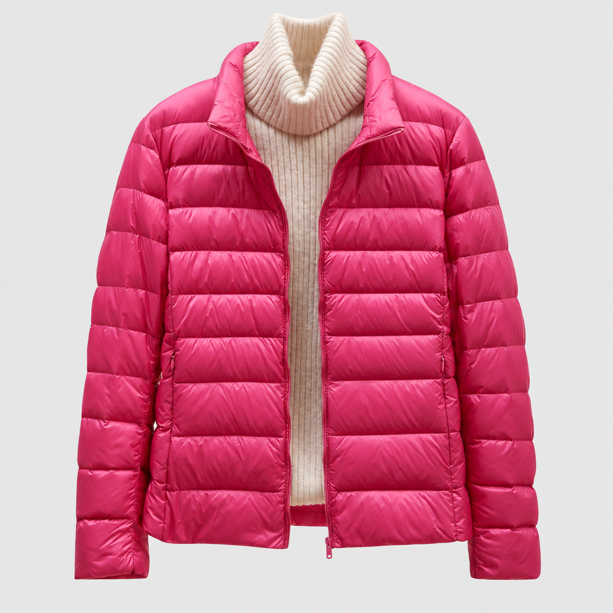 Paolina | Women’s Quilted Hip-Length Puffer Jacket — Dark Pink Collar