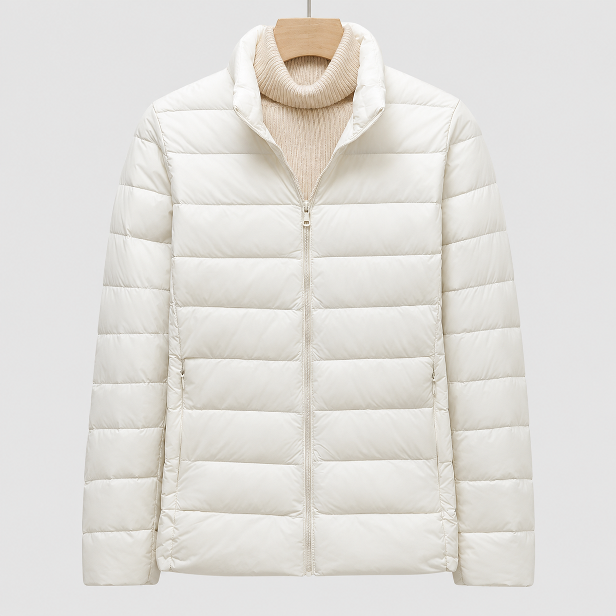 Paolina | Women’s Quilted Hip-Length Puffer Jacket — White Collar