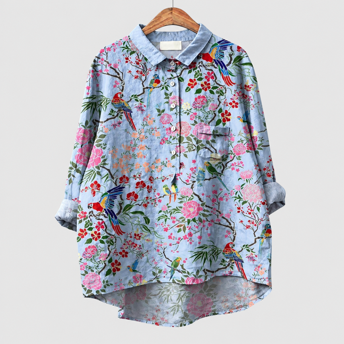 Parisa | Women’s Printed Button-Down Shirt — Botanical Blue