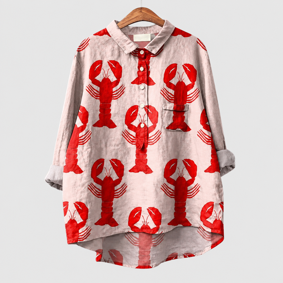 Parisa | Women’s Printed Button-Down Shirt — Red Lobster