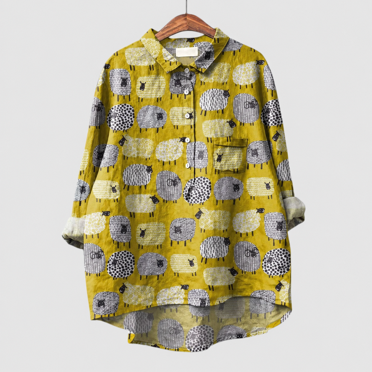Parisa | Women’s Printed Button-Down Shirt — Yellow Grid