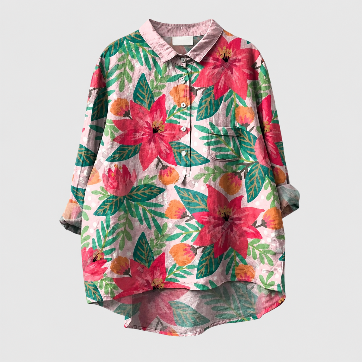 Parisa | Women’s Printed Button-Down Shirt — Tropical Bloom