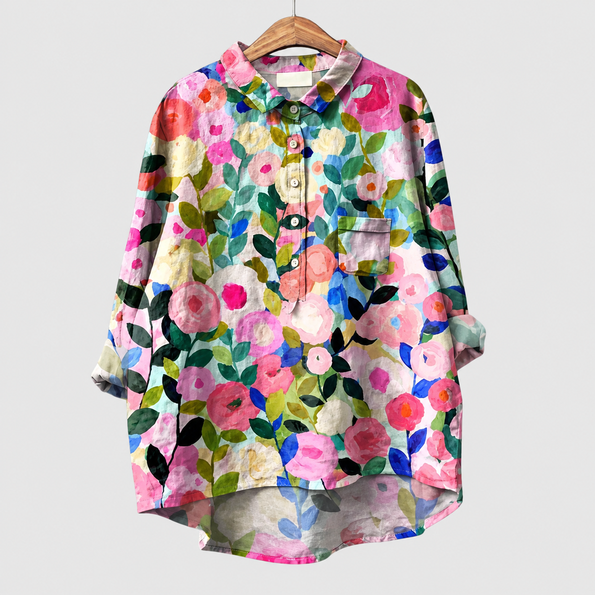 Parisa | Women’s Printed Button-Down Shirt — Vivid Petals
