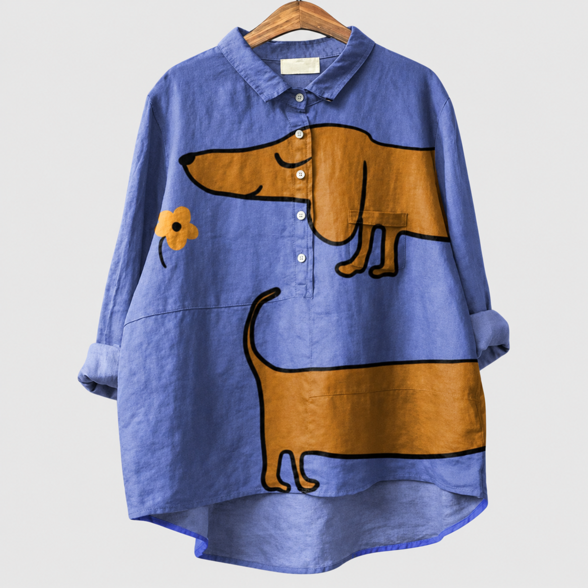 Parisa | Women’s Printed Button-Down Shirt — Dachshund Fun