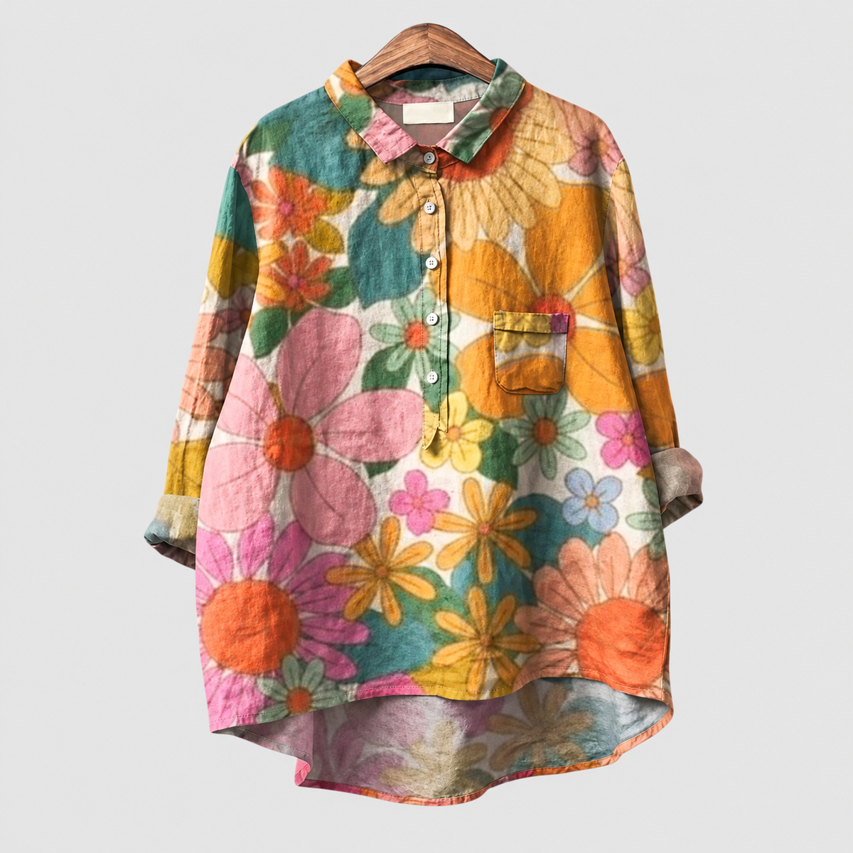 Parisa | Women’s Printed Button-Down Shirt — Golden Bloom