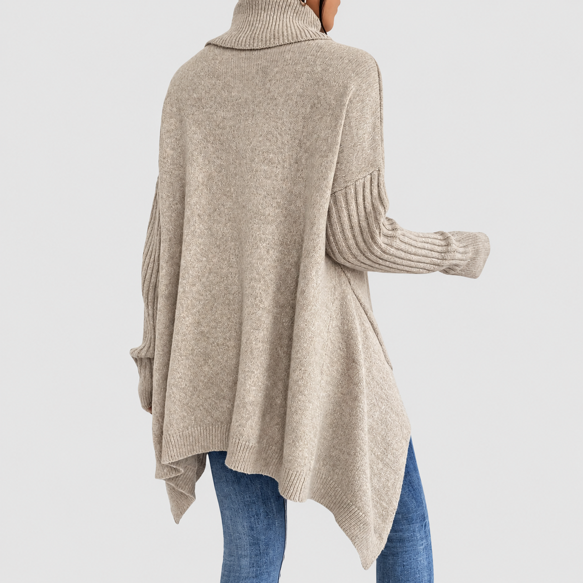 Pearl | Women’s Oversized Longline Sweater with Ribbed Turtleneck — product detail 9