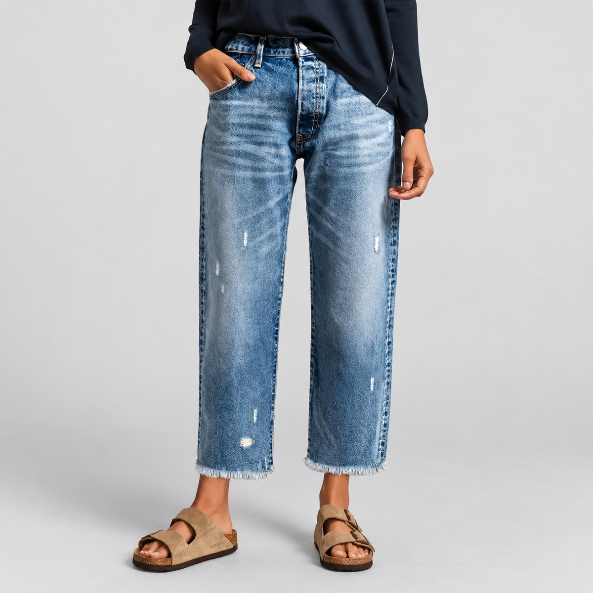 Penelope | Women’s Retro Straight-Leg Cropped Jeans — Classic Blue