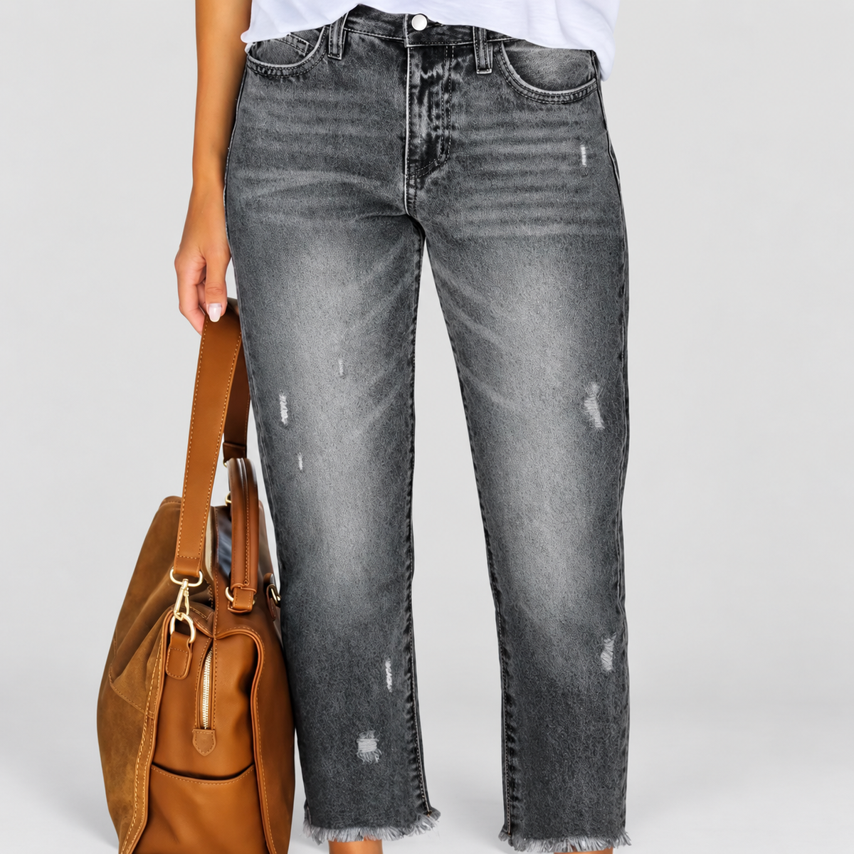 Penelope | Women’s Retro Straight-Leg Cropped Jeans — Grey