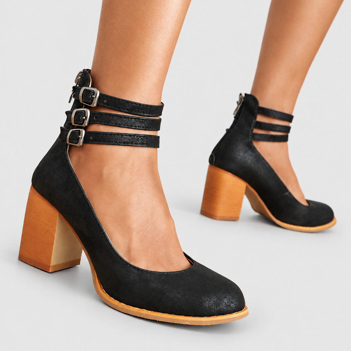Perdita | Women’s Block-Heel Ankle-Strap Shoes — Black