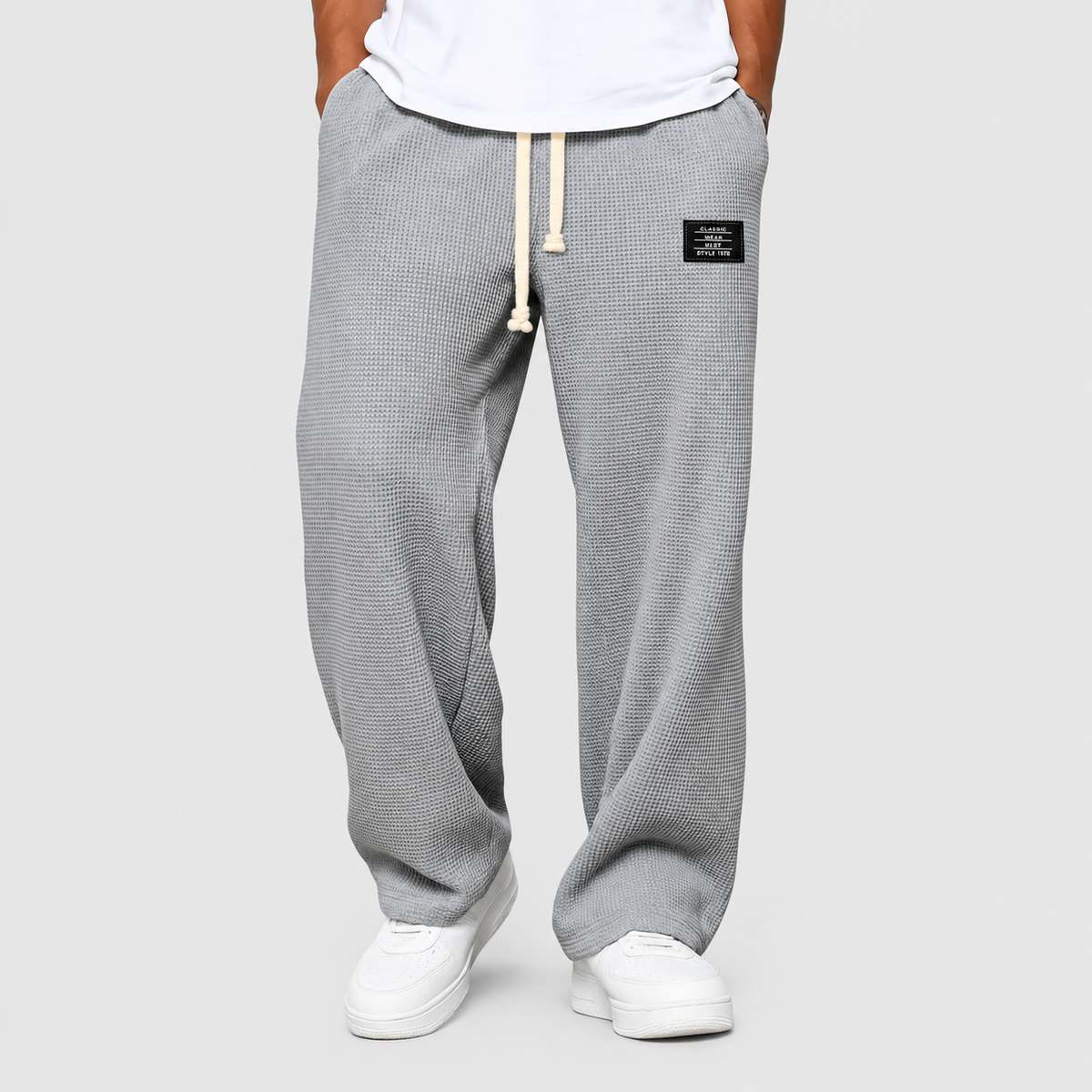 Peregrin | Men’s Waffle-Knit Wide-Leg Drawstring Pants — Grey