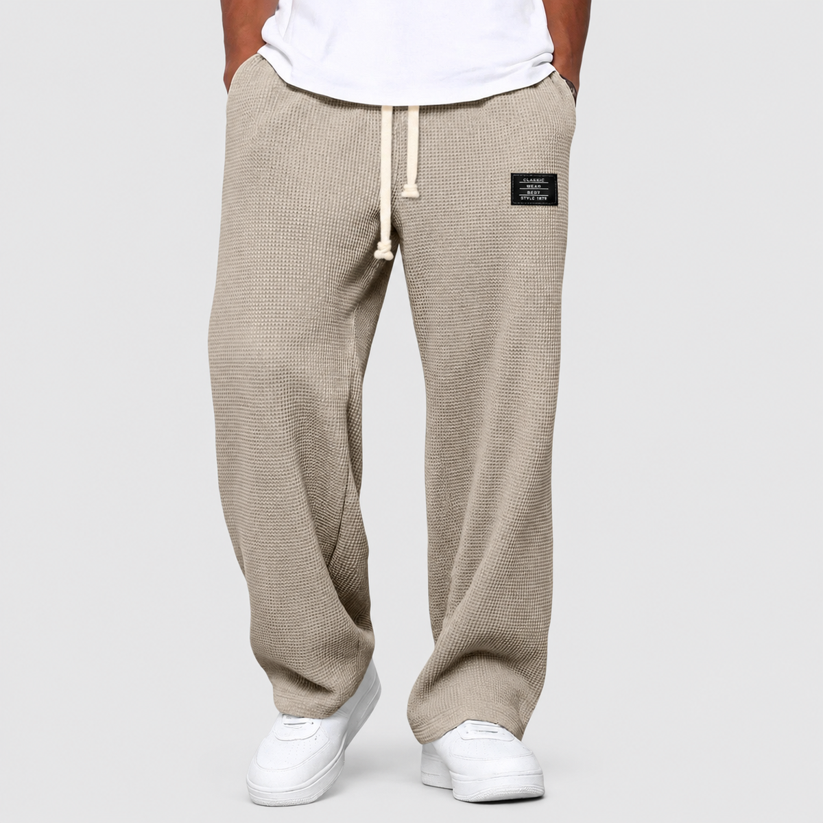 Peregrin | Men’s Waffle-Knit Wide-Leg Drawstring Pants — Khaki