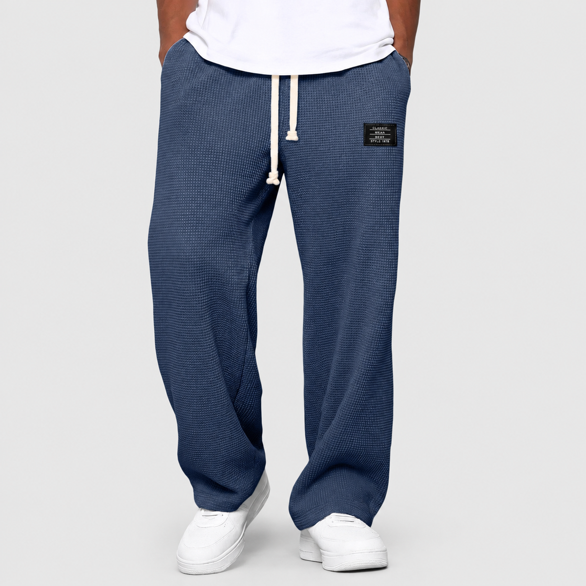Peregrin | Men’s Waffle-Knit Wide-Leg Drawstring Pants — Blue