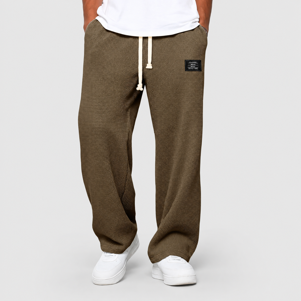 Peregrin | Men’s Waffle-Knit Wide-Leg Drawstring Pants — Brown