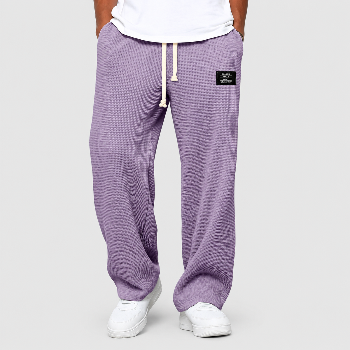 Peregrin | Men’s Waffle-Knit Wide-Leg Drawstring Pants — Purple