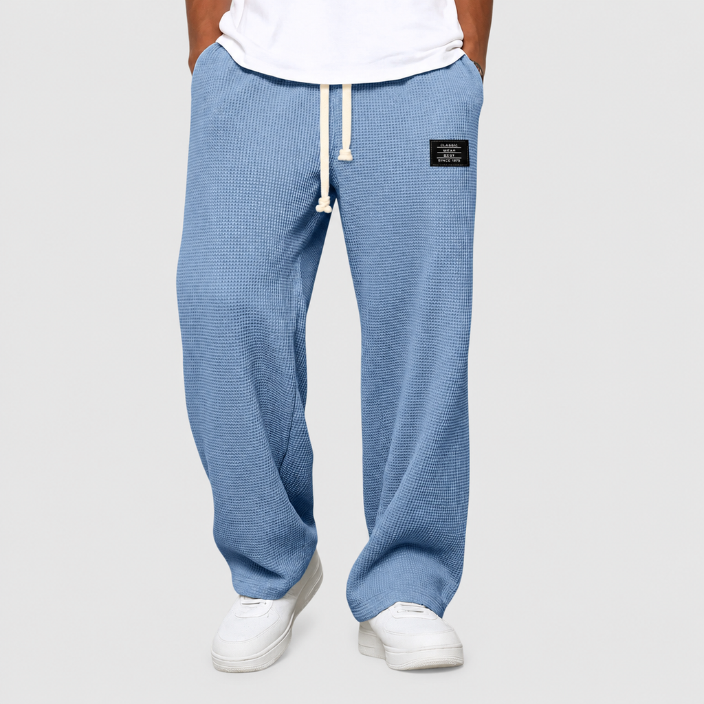 Peregrin | Men’s Waffle-Knit Wide-Leg Drawstring Pants — Light Blue