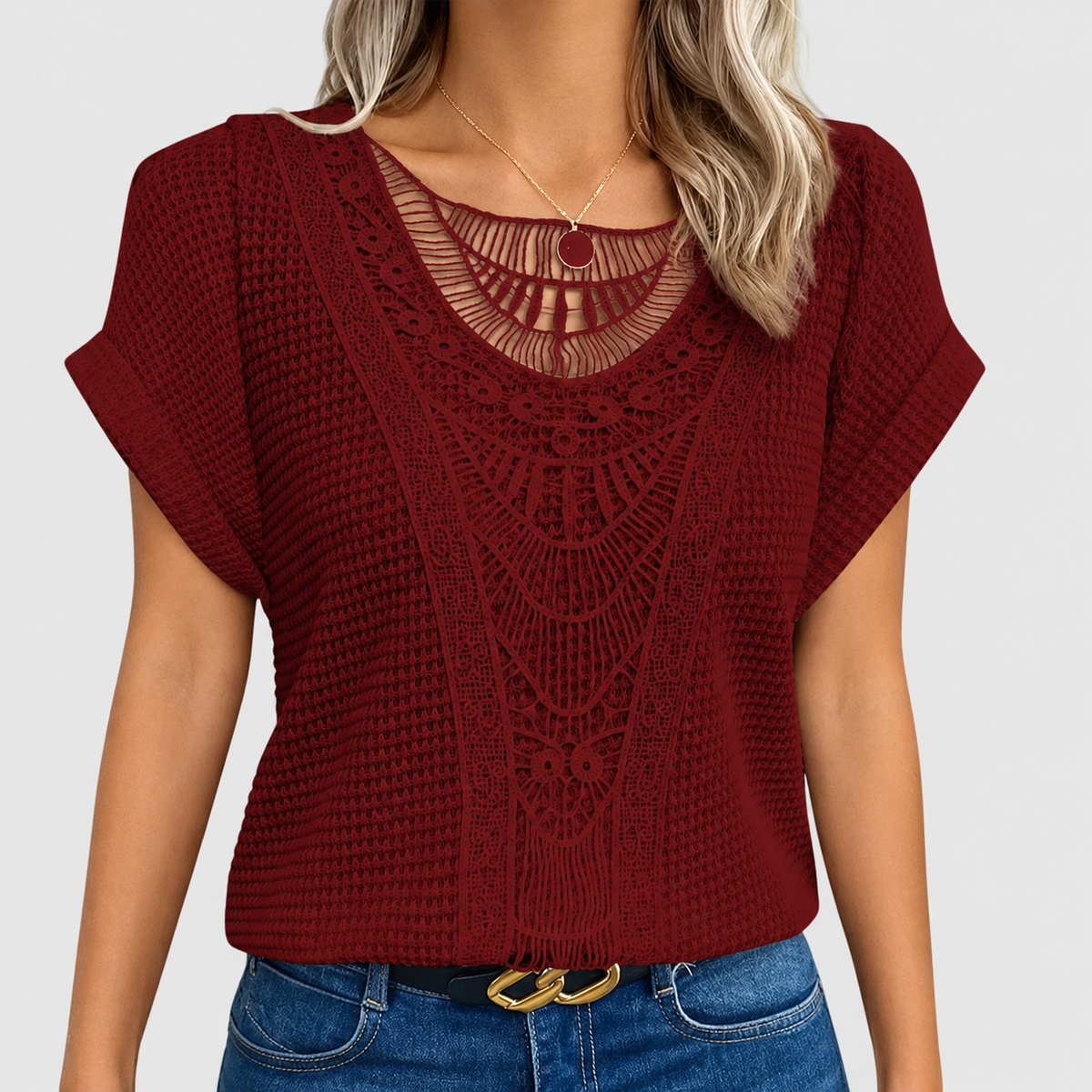 Perlina | Women’s Lace-Detail Ibiza-Style Blouse — Red