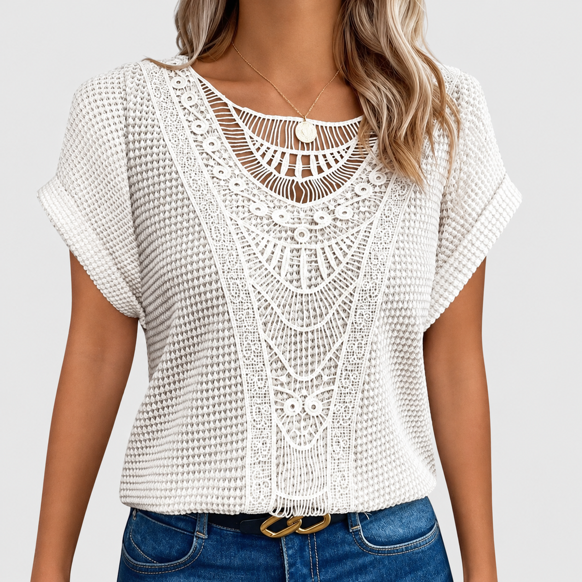 Perlina | Women’s Lace-Detail Ibiza-Style Blouse — White