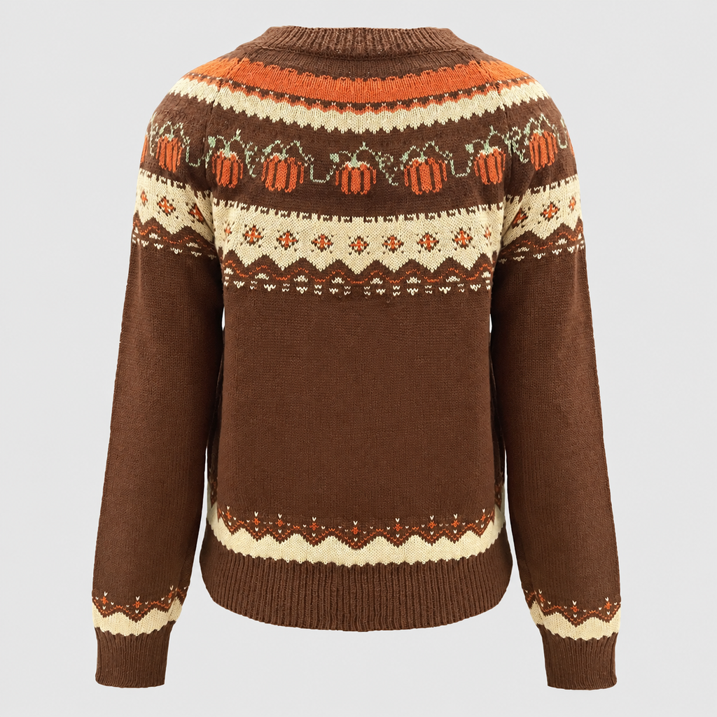 Petronella | Women’s Pumpkin-Jacquard Knit Sweater — product detail 2