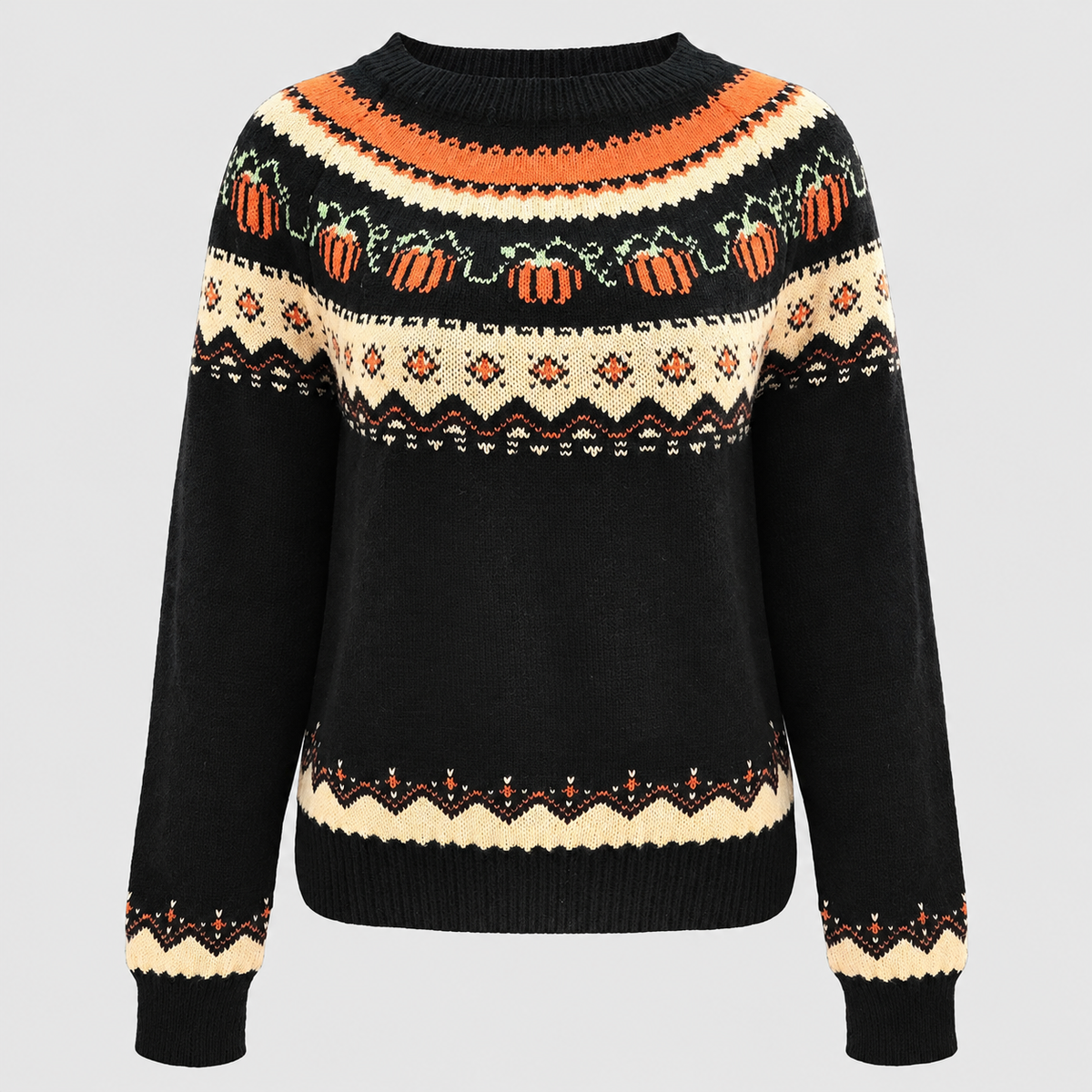 Petronella | Women’s Pumpkin-Jacquard Knit Sweater — Black