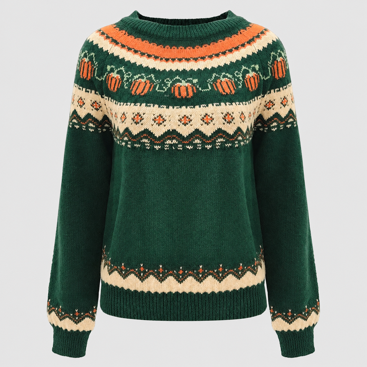 Petronella | Women’s Pumpkin-Jacquard Knit Sweater — Green