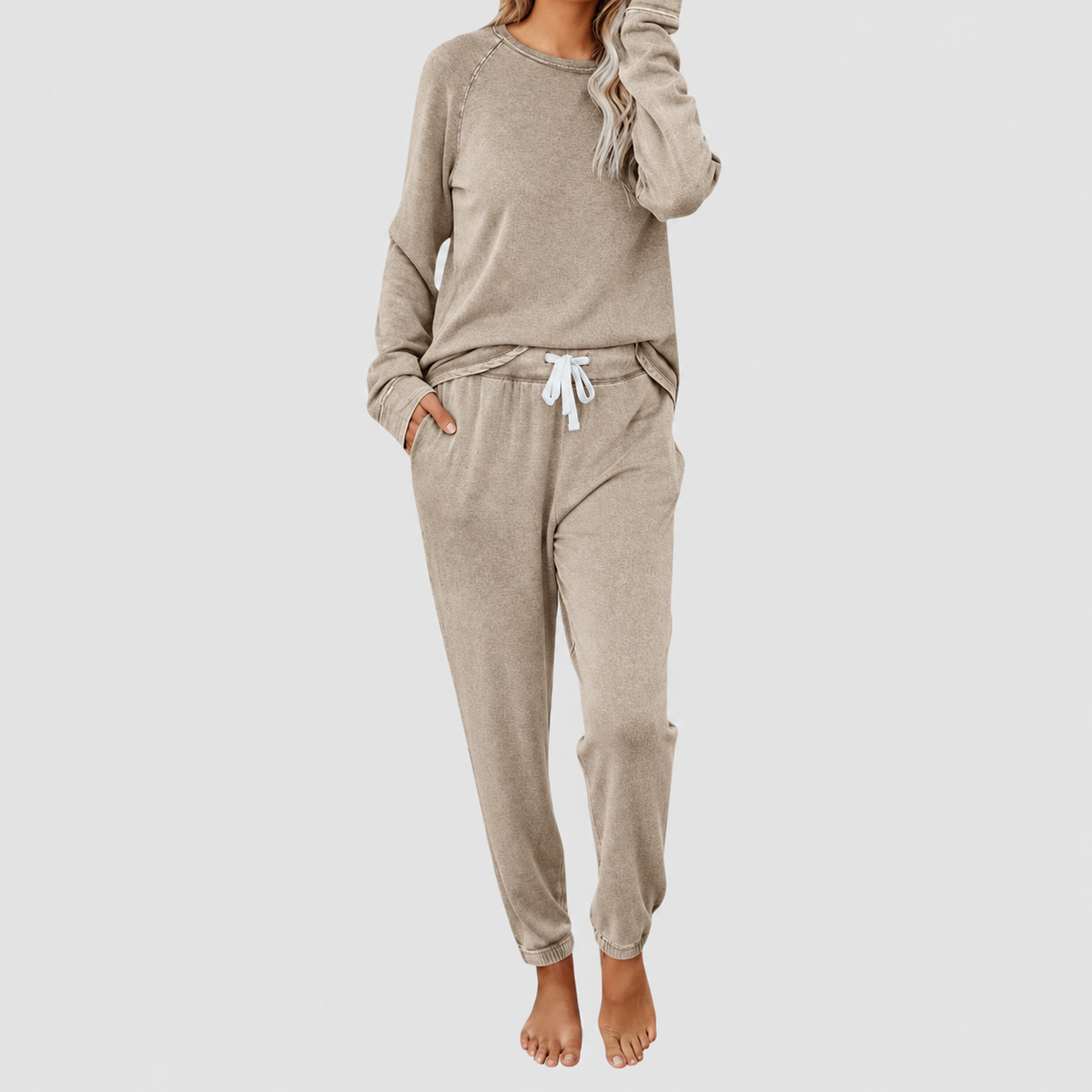 Phaedra | Women’s Long-Sleeve Top and Jogger Set — Khaki