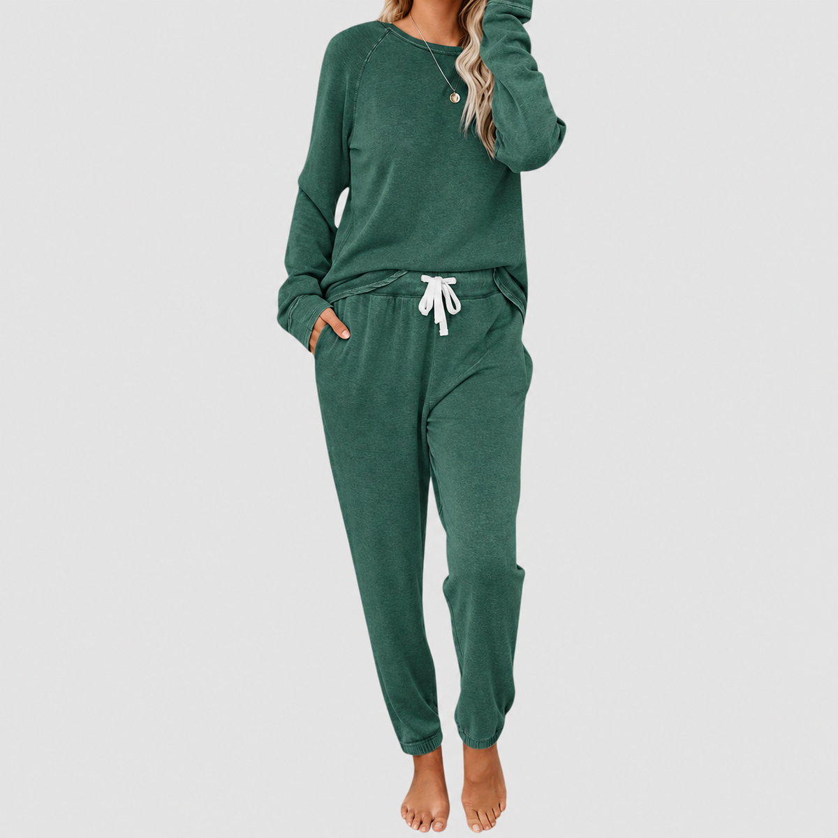 Phaedra | Women’s Long-Sleeve Top and Jogger Set — Dark Green
