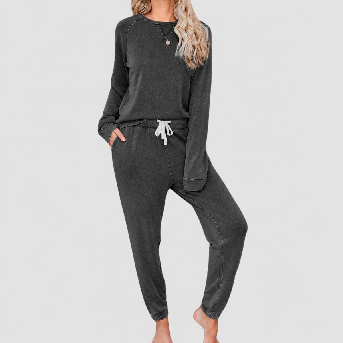 Phaedra | Women’s Long-Sleeve Top and Jogger Set — Dark Grey