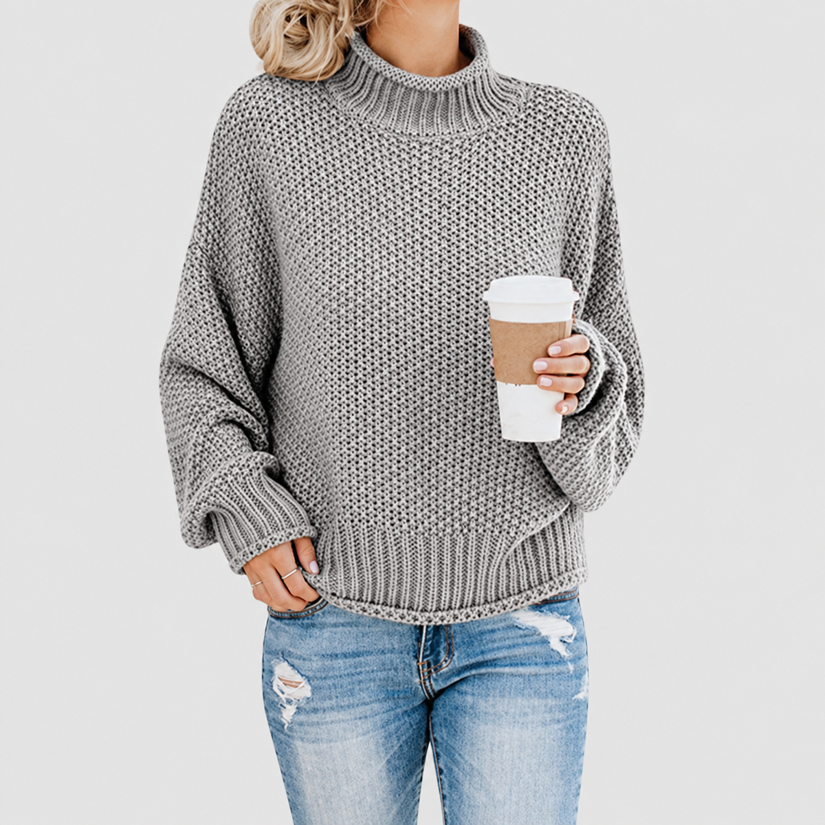 Philippa | Women’s Oversized Winter Knit Sweater — Grey