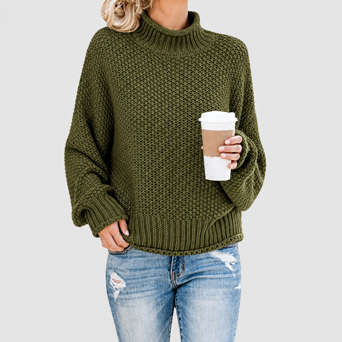 Philippa | Women’s Oversized Winter Knit Sweater — Green