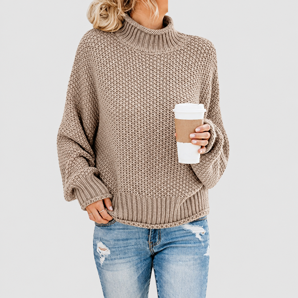 Philippa | Women’s Oversized Winter Knit Sweater — Beige
