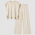Priscille | Women’s Drop-Shoulder Top and Palazzo Pants Lounge Set — Apricot