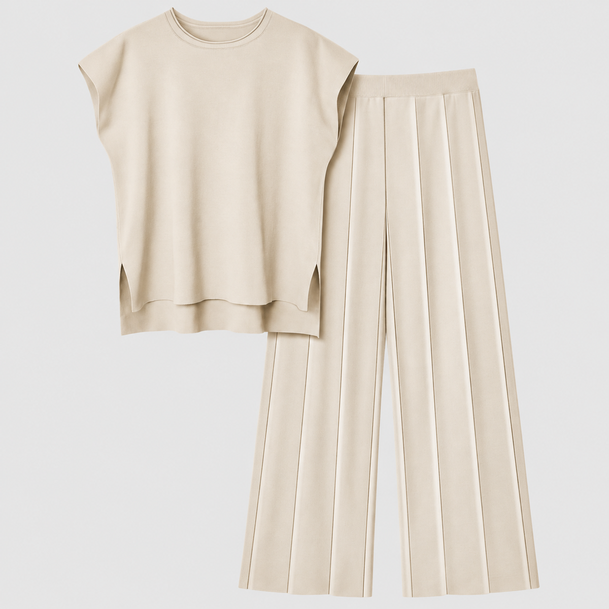 Priscille | Women’s Drop-Shoulder Top and Palazzo Pants Lounge Set — Apricot