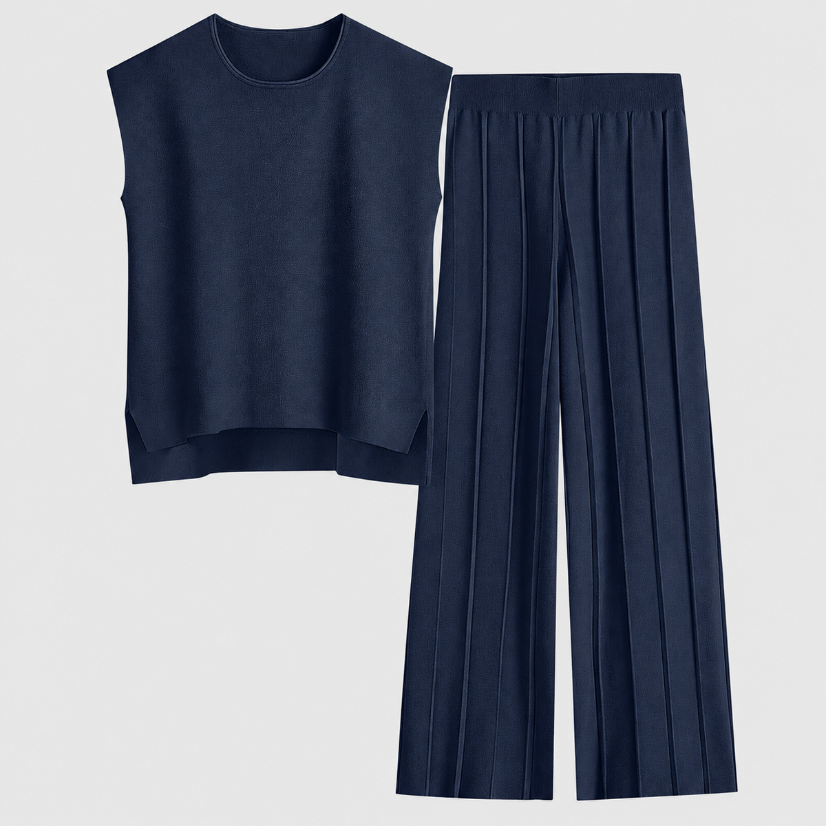 Priscille | Women’s Drop-Shoulder Top and Palazzo Pants Lounge Set — Navy Blue