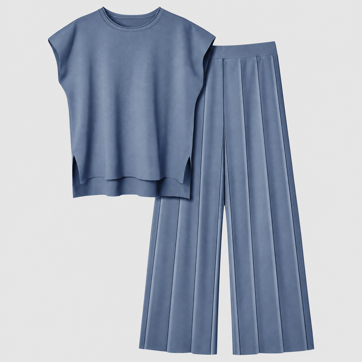 Priscille | Women’s Drop-Shoulder Top and Palazzo Pants Lounge Set — Light Blue
