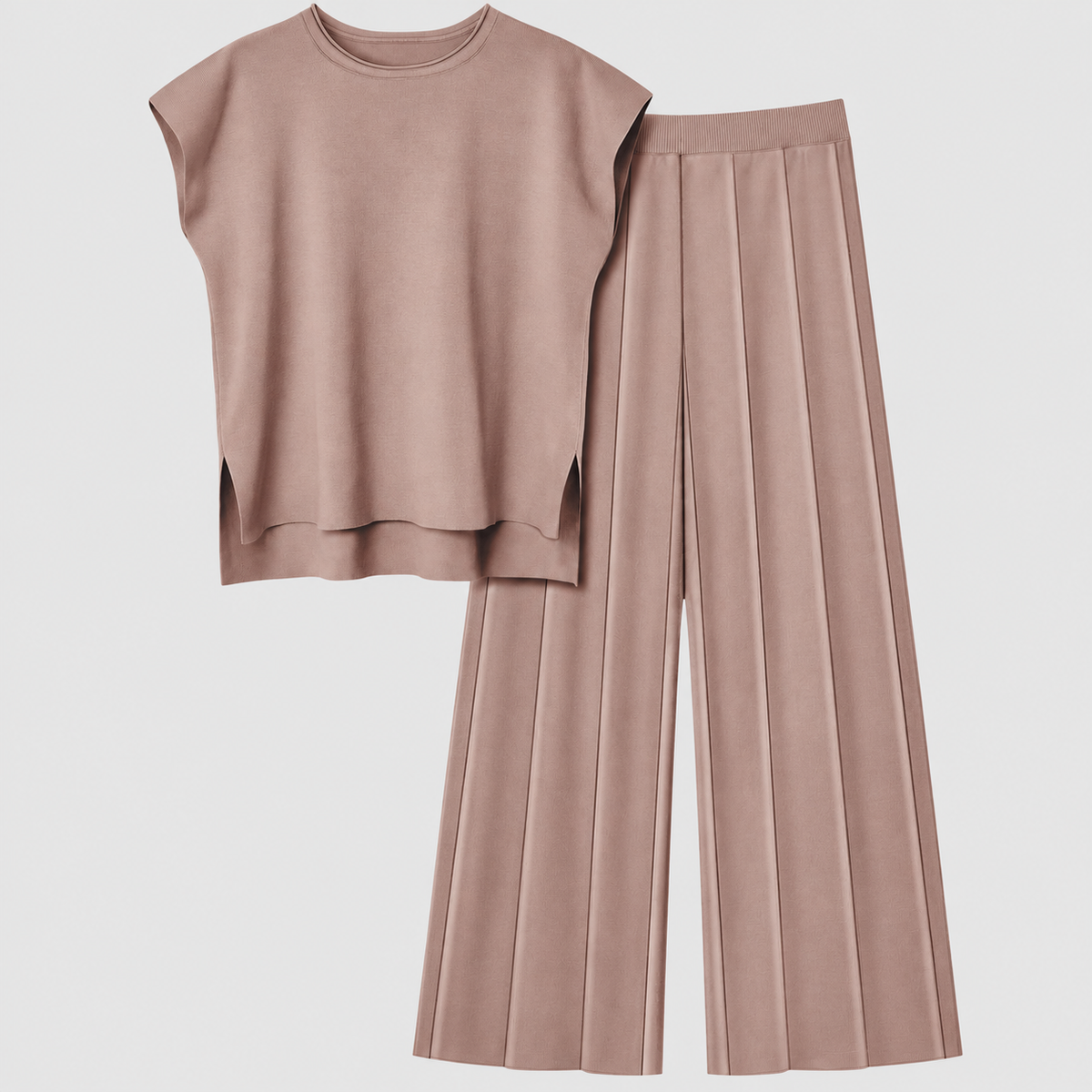 Priscille | Women’s Drop-Shoulder Top and Palazzo Pants Lounge Set — Lotus Root Pink