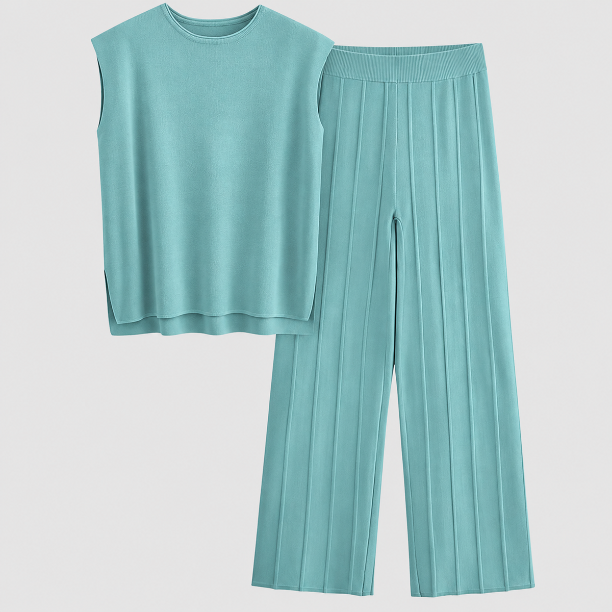 Priscille | Women’s Drop-Shoulder Top and Palazzo Pants Lounge Set — Lake Blue