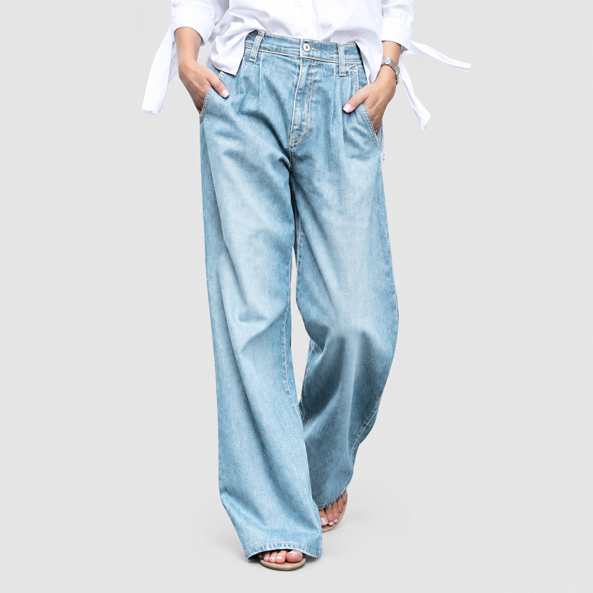 Prudence | Women’s Pleated Baggy Wide-Leg Jeans — Light Blue