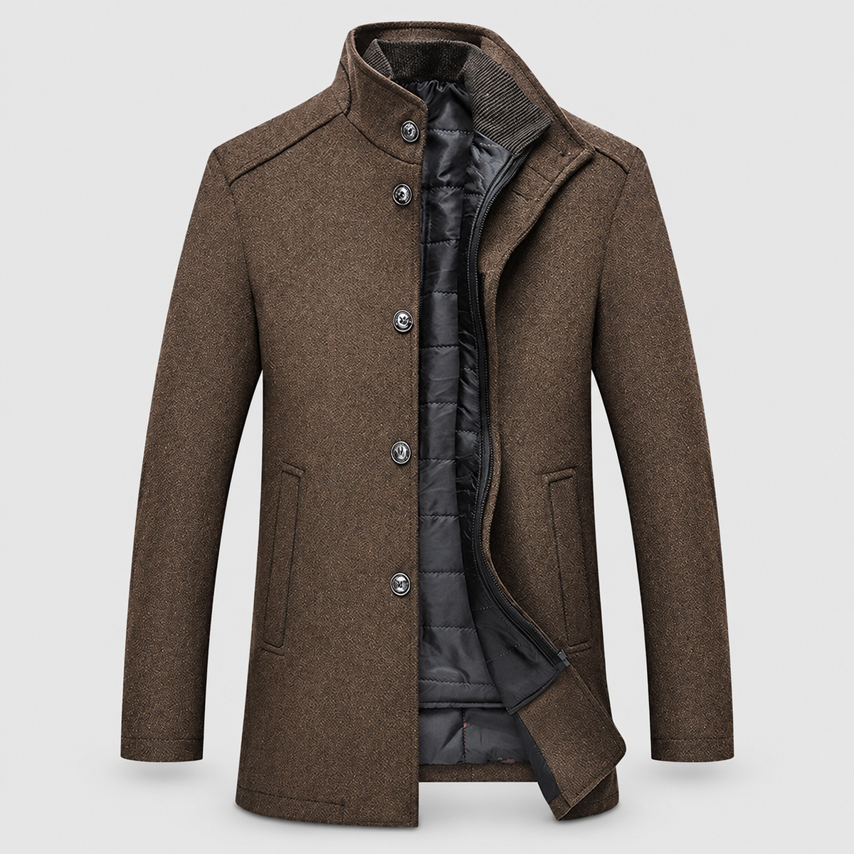 Quentin | Men’s Long Quilted-Lining Winter Coat — Brown