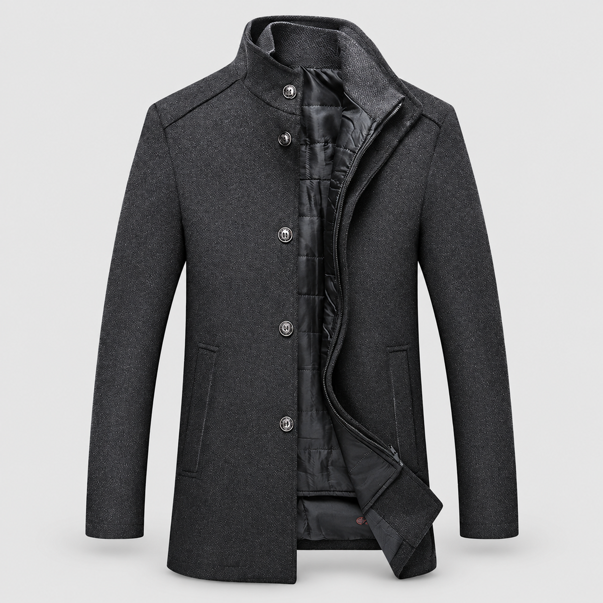 Quentin | Men’s Long Quilted-Lining Winter Coat — Dark Grey