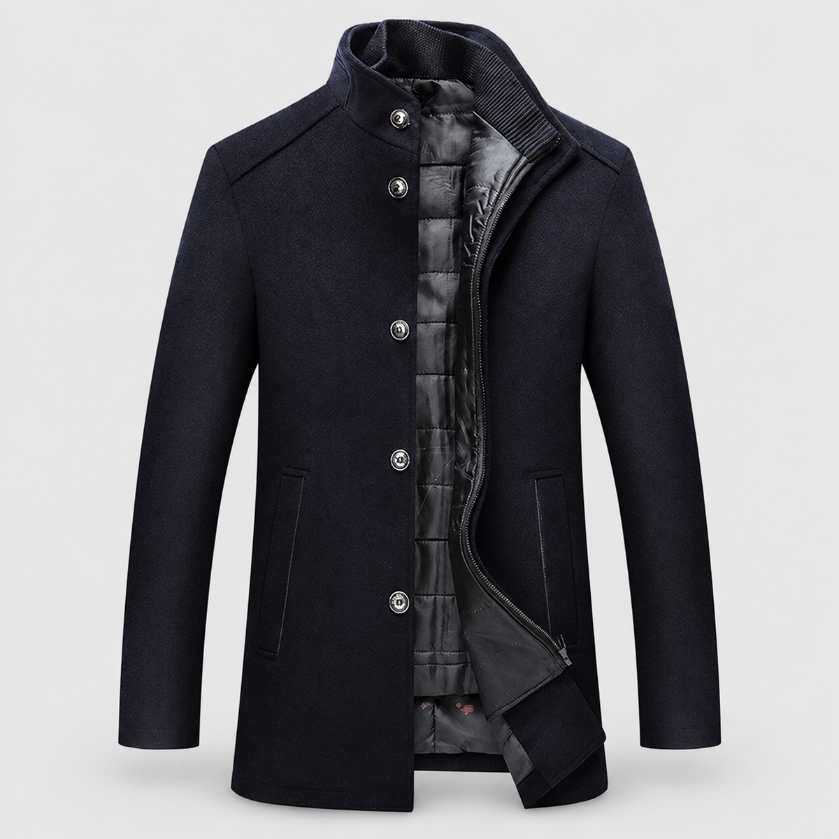 Quentin | Men’s Long Quilted-Lining Winter Coat — Navy Blue